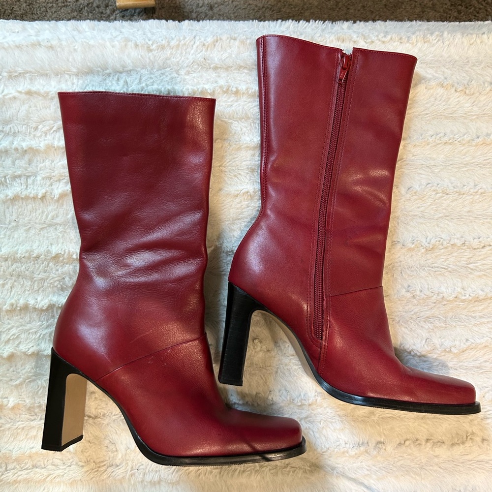 Vintage Red Leather Women's Boots